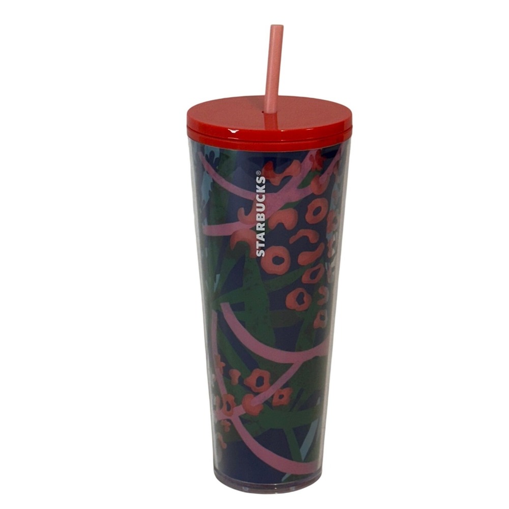 Starbucks 24 oz Venti Cold Cup Tumbler Abstract Floral Leopard Print NEW